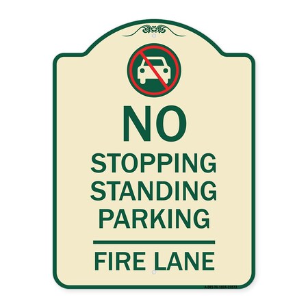 Signmission No Stopping Standing Fire Lane W/ Graphic Heavy-Gauge Aluminum Sign, 24" x 18", TG-1824-23573 A-DES-TG-1824-23573
